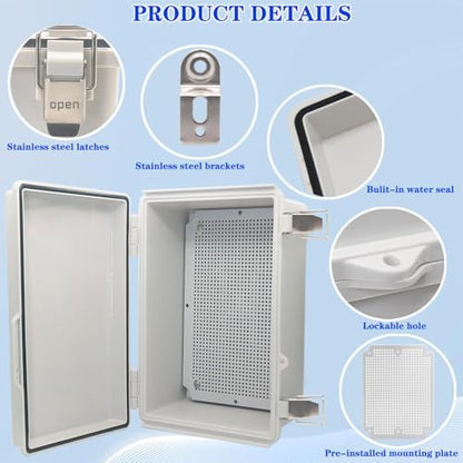 Waterproof Outdoor Electrical Box Junction Box Weatherproof IP67 ABS Plastic Enclosure Switch Router Project Box with Mounting Plate with Wall Bracket 2 Cable Glands Grey 11.1" x 7.48" x 5.5" - color: Grey, size: 11.1" x 7.48" x 5.5" 1pc