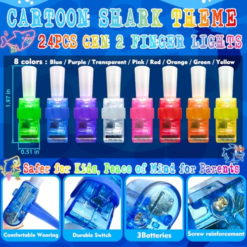 24 Pcs Cartoon Shark Party Favors LED Finger Lights Toys for Kids 3-12 - style: Shark