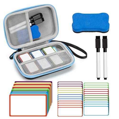 Dry Erase Magnetic Labels with Case, Markers and Dry Erase Eraser, 35pcs Colorful Magnet Name Tags Reusable Magnetic Labels for Whiteboard,Home,Office or Outdoor Education(25pcs 3.2x1.2in,10pcs 5x3in)