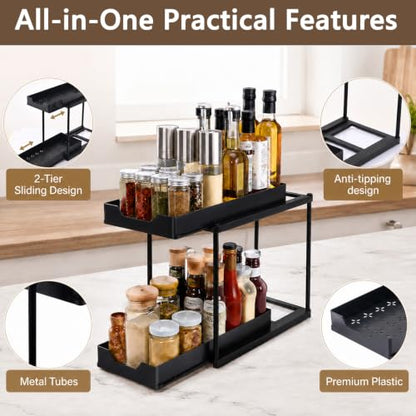 Under Sink Organizer for Bathroom & Kitchen, Large Capacity 2-Layer Sliding
