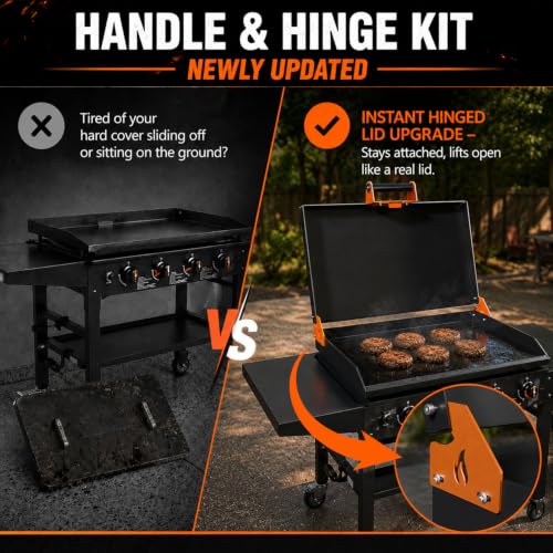 Handle & Hinge Kit for Blackstone Griddle 28" 36" 44" Lid Hinges and Handle - color: Orange