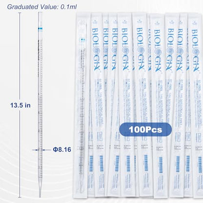 5mL Serological Pipette, 100Pcs Sterile Plastic Serological Pipet - size: 5ml-100Pcs