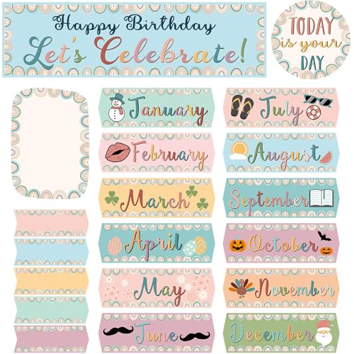 Outus 60 Pcs Happy Birthday Bulletin Board Decorations Set - color: Boho