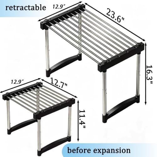 BLULEE Expandable Standing Shelf Unit, Adjustable Storage Rack Black - color: Black