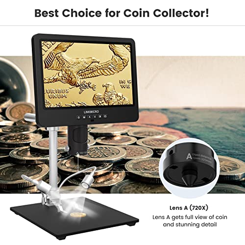 LM249MS 3 Lens 10.1" HDMI Digital Microscope 2000X, 2160P Video - size: 3 Lens 10.1" HDMI