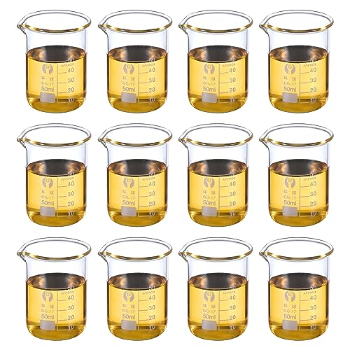 PATIKIL 50ml Low Form Glass Beaker, 12 Pack 3.3 Borosilicate Glass Graduated Printed Scale Measuring Cups with Spout for Kitchen Lab Liquids - size: 50ml