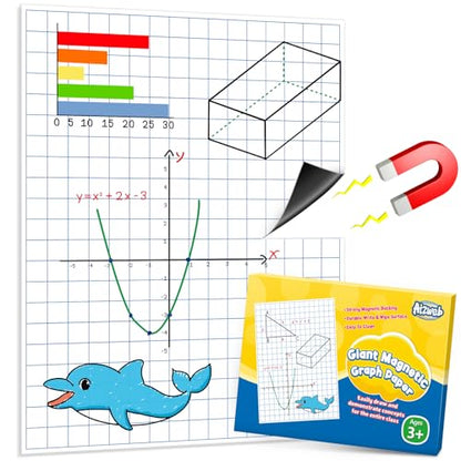 Aizweb Giant Magnetic Graph Paper,Dry Erase Grid Graphing for Classroom Whiteboard Accessories,Chart Paper Teacher Must Have Homeschool Teaching Supplies,Teacher Essential,21.5" x 16.5" - style: Graph