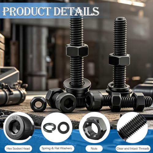 mxuteuk 1016PCS M2.5 Screws Kits,M2.5×4/6/8/10/12/16/20/25mm M2.5 Bolts,12.9 Alloy Steel M2.5 Hex Socket Head Bolts Nuts Washers Set Suitable for 3D Printer,DIY - size: 1016PCS M2.5