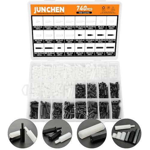 740pcs Male Female Nylon Hex Spacers Standoffs Assortment Kit, Black&White M2.5 PCB Motherboard Threaded Pillar Plain Finish, Fits Circuit Board Hex Pillar for PCB Boards, UAV,Computer Motherboard - size: M2.5