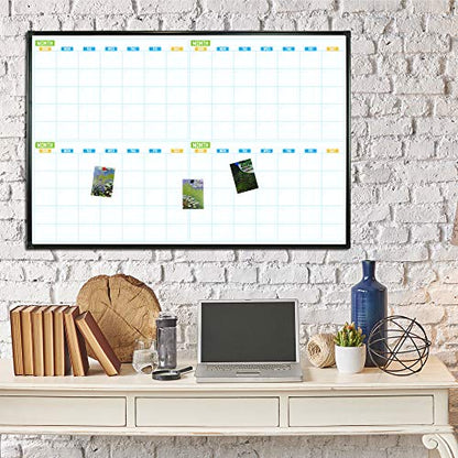 Lockways 36" x 24" Magnetic Dry Erase Calendar Whiteboard, 4 Month Framed White Board Planner, Wall Mounted Message Presentation Memo Calendar Board - color: Silver, size: 36 x 24-4M