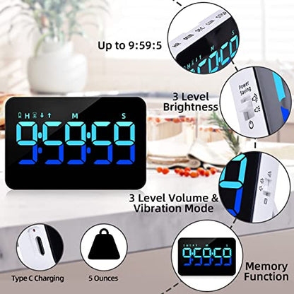 PERSUPER Kitchen Digital Timer, Count Down Up, Rechargeable, Vibration Mode - color: Blue
