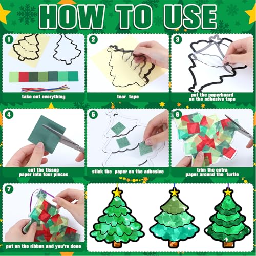 Eersida 32 Pcs Christmas Tree Suncatchers Craft Kit Set DIY Xmas Tree Art - style: Christmas Tree Style