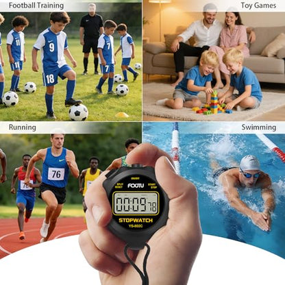 Digital Simple Basic Stopwatch Timer, Silent Stop Watch for Kids Coaches - color: Black