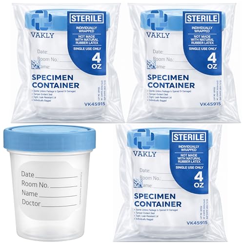 Vakly Sterile Specimen Cups 4 oz, Urine Collection Cups 3 Count