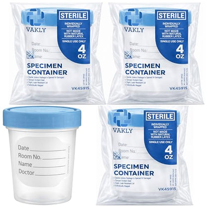 Vakly Sterile Specimen Cups 4 oz, Urine Collection Cups 3 Count