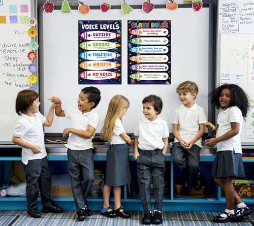 D24TIME 2Pcs Voice Level Chart for Classroom - Space Educational Poster - color: Voice Levels-space