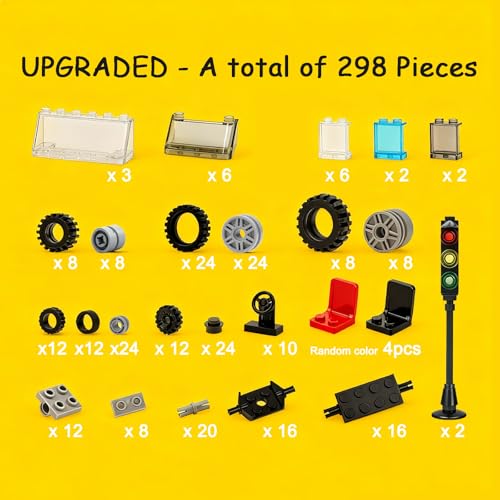 298Pcs Wheels and Axles Set Tires City Car Parts Building Brick Accessories - color: 298pcs