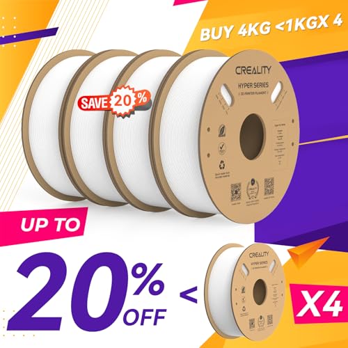 Creality Hyper PLA Filament 1.75mm, 30-600mm/s High Speed 3D Printer Filament, Dimensional Accuracy +/-0.02mm, Fit Most FDM 3D Printers, 4 Pack 1kg Spool(2.2lbs), White - color: White