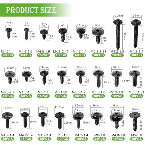 mxuteuk 280PCS Automotive Screws Kit,#8#10#12#14 Phillips Head Automotive Body Self Tapping Screws(24 Size) - color: Black/24Sizes Automotive Screws Kit