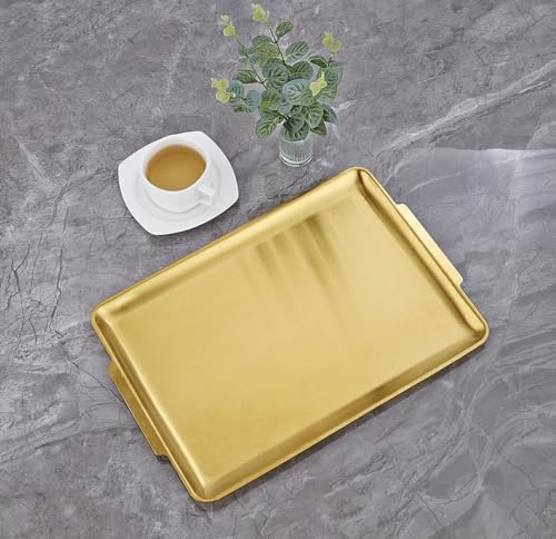 SANQIAHOME 16.3" x 11" Gold Serving Trays Set of 2, Stainless Steel - color: Gold-40x28cm