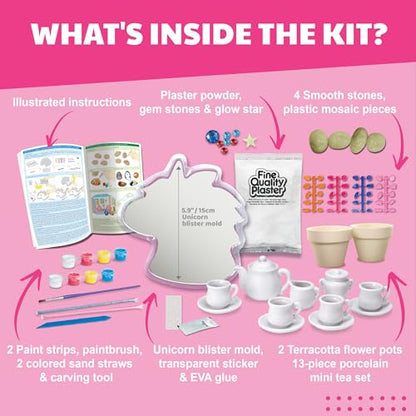 4M Magical Garden Kit for Kids Ages 8-12 – 4-in-1 Craft Set: Paint Flower Pots, Unicorn Stepping Stone with Glow Star, Mosaics & Gemstones, Mini Porcelain Tea Set, Garden Stones, Creative Art Gift - style: Magical Garden
