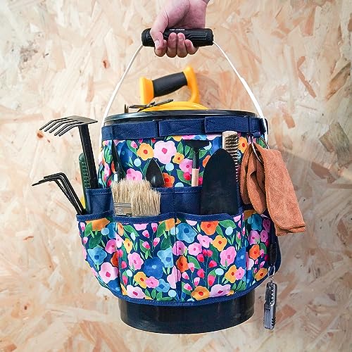 MELOTOUGH Bucket Caddy Organizer Bucket Tool Organizer for Garden Tools Fit 3.5 to 5 Gallon Bucket (Blue Flower) - color: Blue Flower