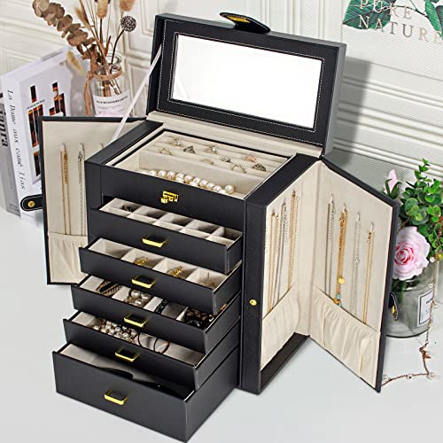 AKOZLIN 6-Tier Jewelry Box Organizer 5 Drawers Storage Black Large - color: Black, size: Large