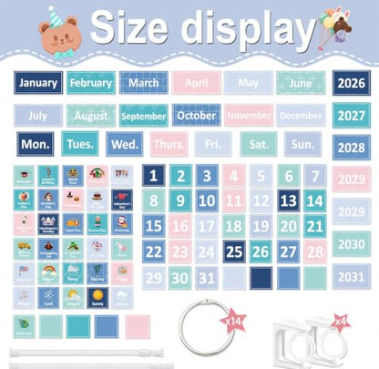 96 Cards Classroom Bulletin Board Decorations Set for Teachers,Flip Calendar with Holder for Classroom,Adjustable Calendar,Preschool Elementary Home Decor Supplies（Blue and Green） - style: Blue and Green