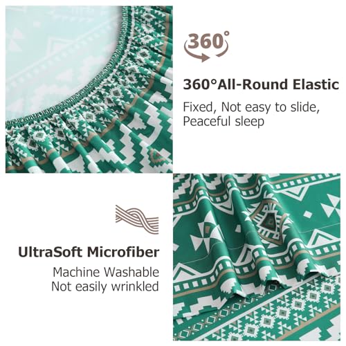 CozySmile 4 Pieces Queen Sheet Set Bohemian, Boho Sheets Soft Microfiber Deep Pocket, Western Sheets Geometric(Queen, Emerald Green) - color: B-emerald Green, size: Queen