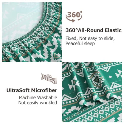 CozySmile 4 Pieces Queen Sheet Set Bohemian, Boho Sheets Soft Microfiber Deep Pocket, Western Sheets Geometric(Queen, Emerald Green) - color: B-emerald Green, size: Queen