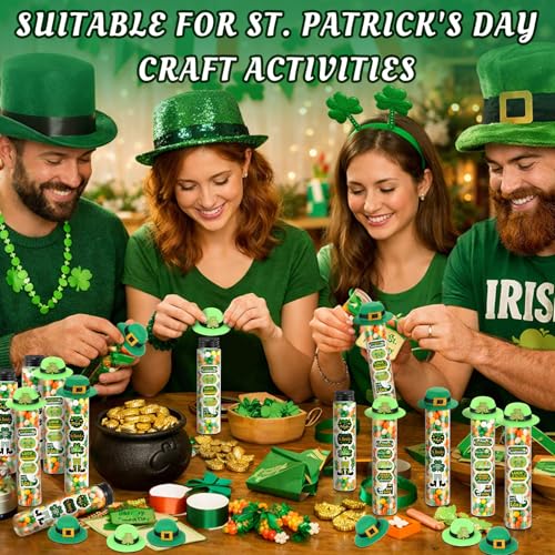 Honeydak 16 Set St. Patrick's Day Candy Tubes 4 oz(115ml) Shamrock Containers Decoration Clear Plastic Test Tube with Screw Caps Irish Hats Gift Green Clover Holder for St. Patrick's Day Party Favors - style: Saint Patrick's Day