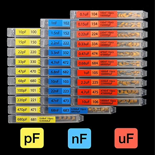 EEEEE 30 Value 300 pcs Multilayer Monolithic Ceramic Capacitor Assortment kit 10pf－10uF Individual Box Lid pf nf uf (300 pcs) - style: 300 pcs