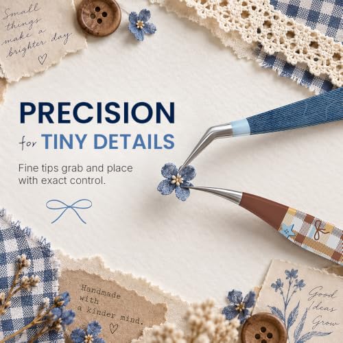 Craft Tweezers, Precision Art Tweezer for Sewing with Box 2 Pcs - color: Brown, Blue