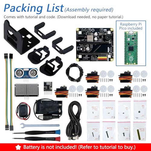 Freenove Bipedal Robot Kit for Raspberry Pi Pico (Included) (Compatible with Arduino IDE), LED Matrix Expressions, Obstacle Avoidance, Colorful Lights, Buzzer, Speaker, App - color: with Raspberry Pi Pico