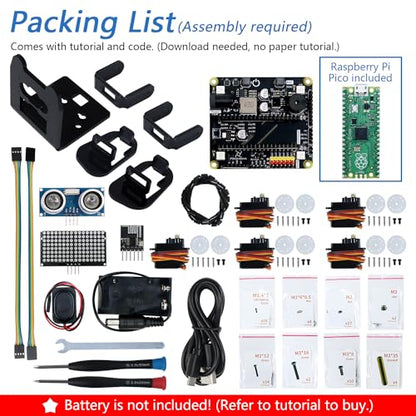 Freenove Bipedal Robot Kit for Raspberry Pi Pico (Included) (Compatible with Arduino IDE), LED Matrix Expressions, Obstacle Avoidance, Colorful Lights, Buzzer, Speaker, App - color: with Raspberry Pi Pico