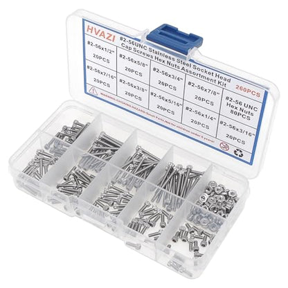 #2-56 UNC 304 Stainless Steel Knurled Hex Socket Cap Screw & Nut Kit - size: #2-56UNC