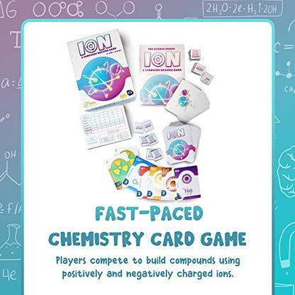 Genius Games Ion: A Compound Building Game (2nd Edition) - A Chemistry Card Drafting Game About Cations, Anion, Noble Gases - Science Accurate Board Game for High School Students, Teachers and Adults