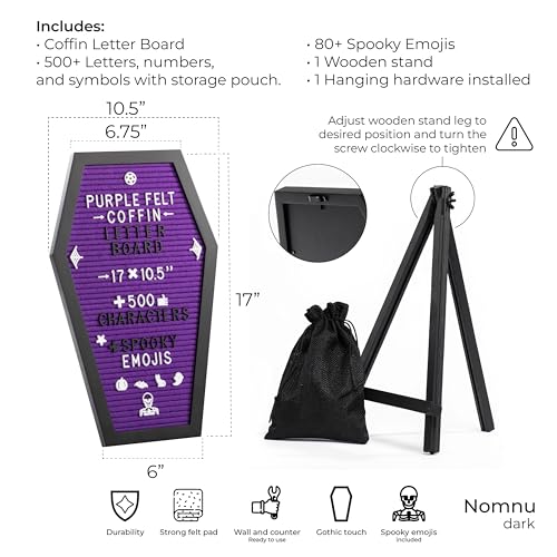 Nomnu Coffin Letter Board, Purple Goth Decor w/Bat Stickers, Spooky Emojis - color: Purple