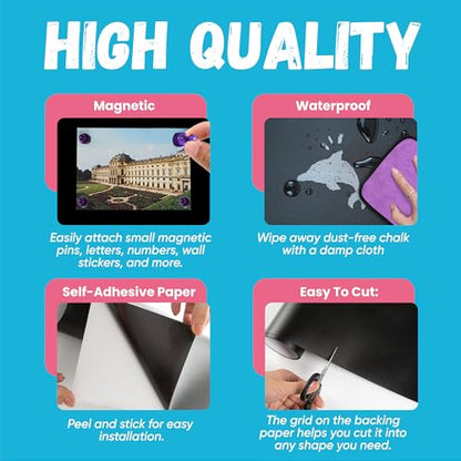 Magnetic Chalkboard Wallpaper Peel and Stick 40" x 18", Self-Adhesive Chalkboard Contact Paper with Starter Kit - Ideal for Home - color: Chalkboard, size: 40"W x 18"H