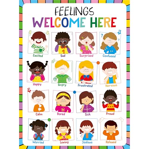 Feeling Chart for Kids, Emotion Poster With 20 Glue Dots, Mental Health Poster Calming Corner Decor for Toddlers, Elementary Classroom Supplies, Teachers, Back to School Supplies (12.6” X 17”) - color: Feeling Chart