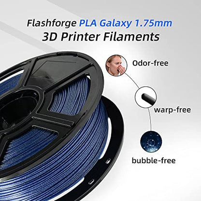 FLASHFORGE PLA Filament 1.75mm Galaxy Blue, 3D Printer Filament with Silver Glitter 1kg (2.2lbs) Spool, Dimensional Accuracy +/- 0.02mm, Shimmering 3D Printing Filament for Unique Finish - color: Galaxy Blue