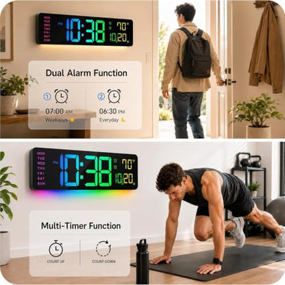 16" Large Digital Wall Clock for Classroom with RGB Remote Dual Alarm Timer - color: Clock-adt-rgb