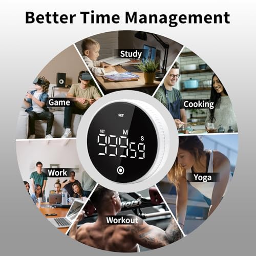 Digital Kitchen Timer, Magnetic Visual Countdown Countup Timer with Large LED Display, Adjustable Volume, Easy for Seniors and Kids, for Cooking, Classroom, Fitness, Study (White) - color: White