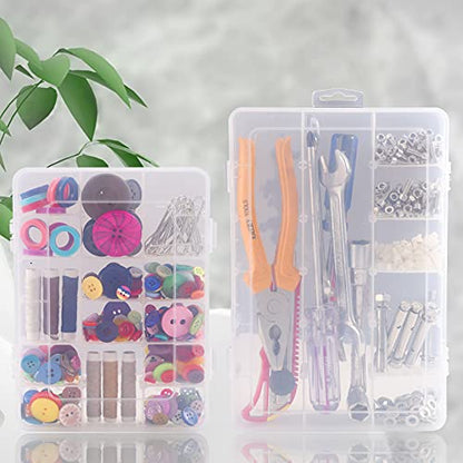 Exptolii 18 Grids Plastic Organizer Box with Dividers, Clear Compartment Container Storage for Beads Crafts Jewelry Fishing Tackles, Size 7.9 x 6.2 x 1.2 in (Pack of 3) - size: 1x 18 Grids (Pack of 3)
