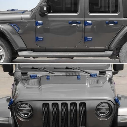 JWWY Complete Exterior Cover Trim Kit for 2018–2026 Jeep Wrangler JL JLU, Full Coverage Door Handle Hood Hinge Hood Latch Side Air Vent Rear Tailgate Window Hinge Covers, 43PCS Blue - color: Blue