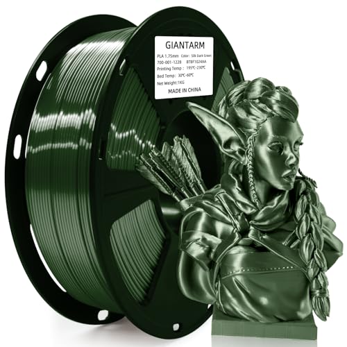 GIANTARM 3D Printer Filament, Shiny Silk Green PLA Filament, 1Kg(2.2lbs) Spool, 1.75mm Dimension Accuracy +/- 0.03mm, 3D Printing Filament,Fit Most FDM Printer - color: Silk Dark Green, size: 1kg
