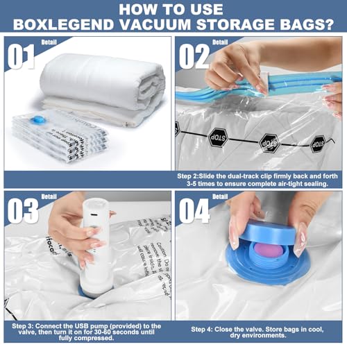 BoxLegend Vacuum Storage Bags with 1500mAh USB Electric Pump 22 Combo-2XXL, 5XL, 5L, 3M, Travel (4S, 3XS) Thickened Vacuum Seal Bags for Clothing, Space Saving for Coats, Quilts, Blankets, Pillows - size: 22 Combo - Electric Pump