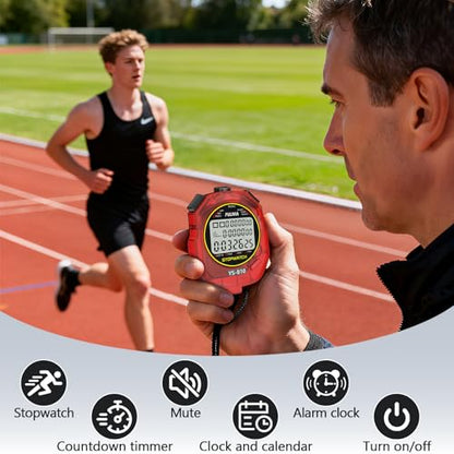 Stopwatch Timer Multi Splits/Laps Digital Stop-Watch for Sports - color: Red