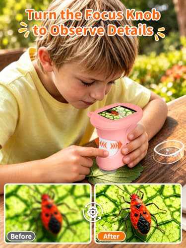 1000X Handheld Digital Microscope for Kids, 2.4" IPS Screen STEM Toys - color: Pink