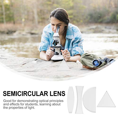 Uonlytech Optical Lens Set 4 pcs Physics Teaching Aids with Cylindrical Convex Lens Cylindrical Concave Semicircular and Equilateral Triangle for Light Refraction Classroom